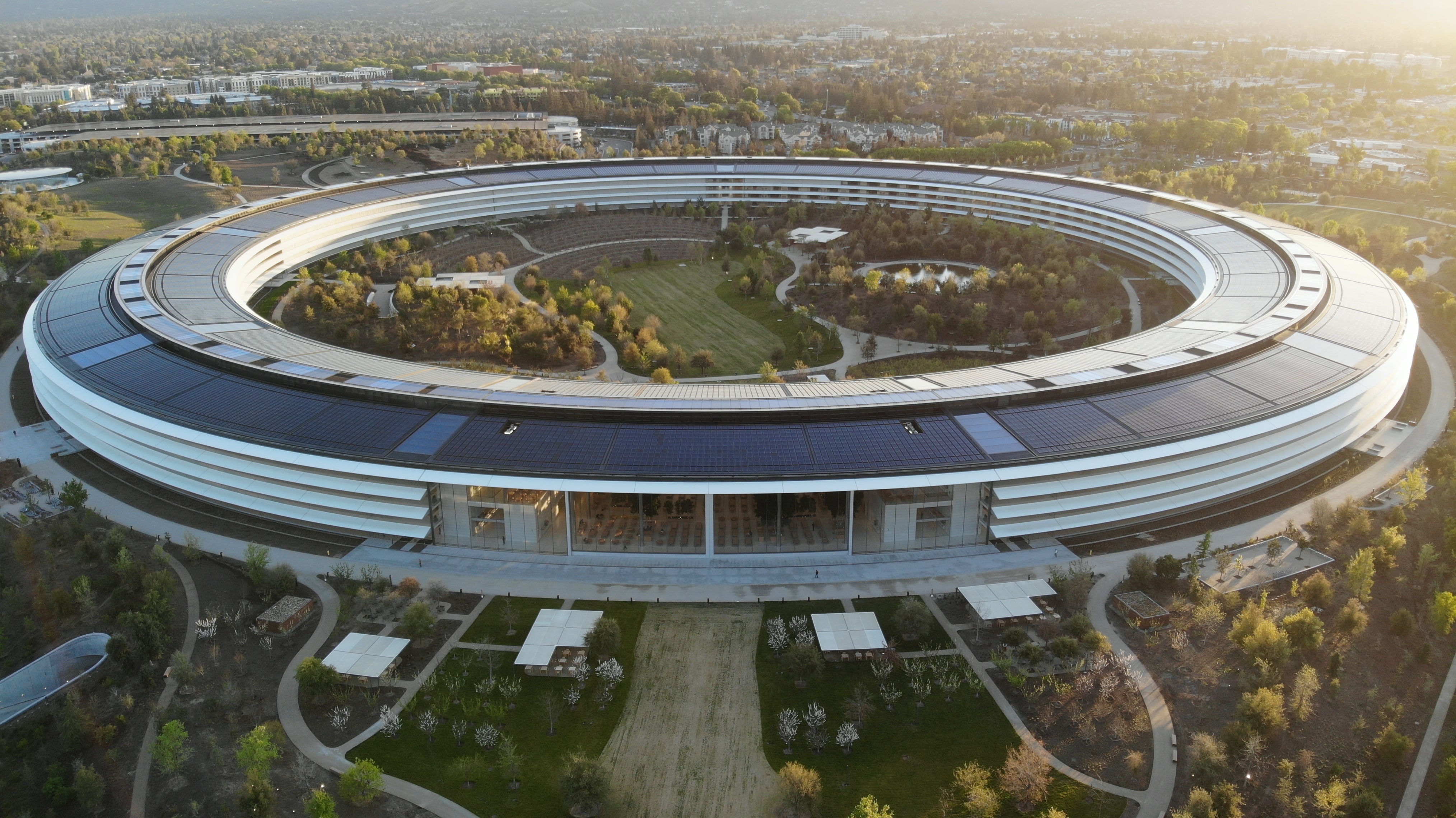 Apple Park building in California, 2020 view from above