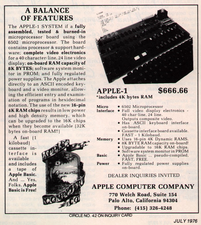 One of the first Apple ads. 1976