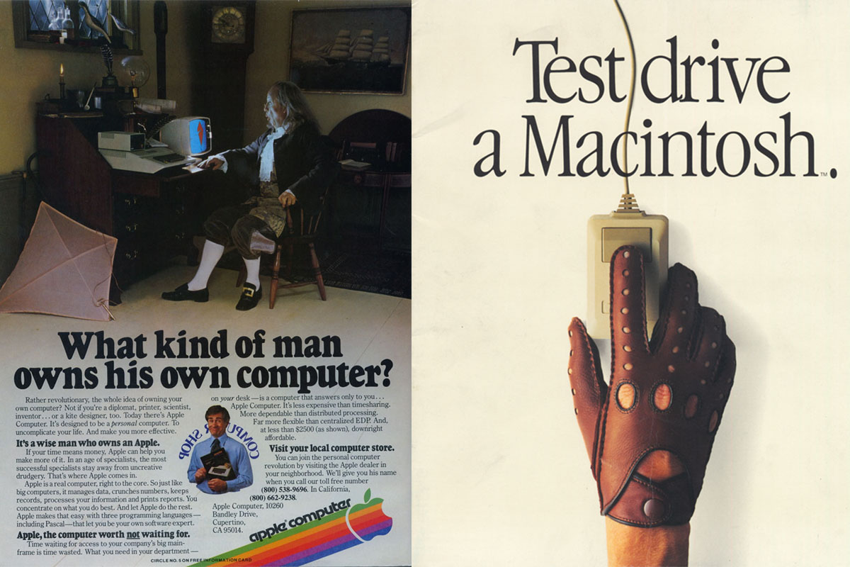 1980 Apple II Ben Franklin Ad. 1984 "Test Drive a Macintosh" Brochure            