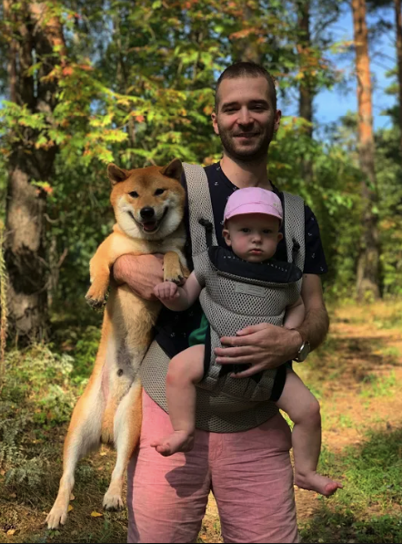 Maxim Bantsevich with his son and dog