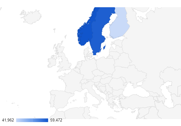 flutter developer salaries in scandianvian countries  - map