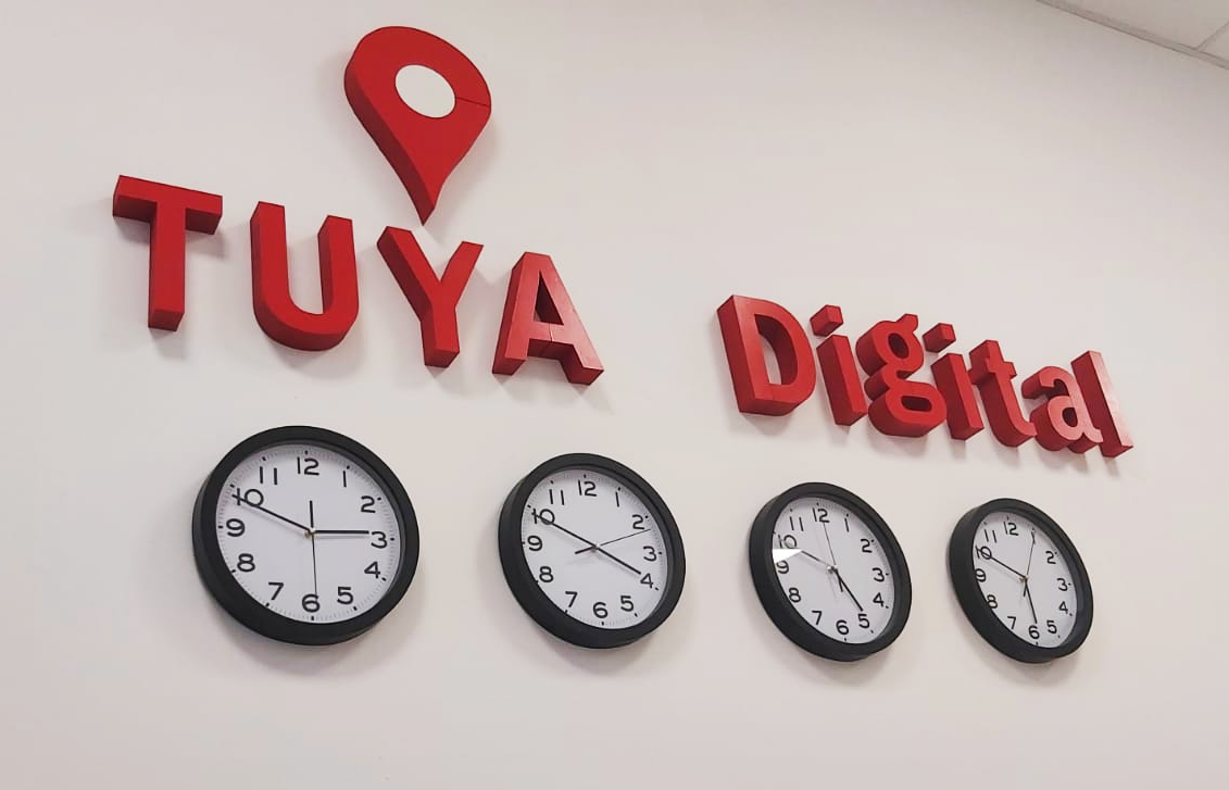 TUYA Office in Bucharest and the timezone clocks 